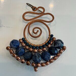 Lulii Blu, Copper and Blue Agate Handmade Spiral Earrings, 2.25" x 2"